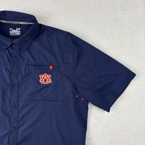 AUBURN TIGERS x UNDER ARMOUR Mens Performance Short Sleeve Button Shirt XL Blue - Picture 7 of 14